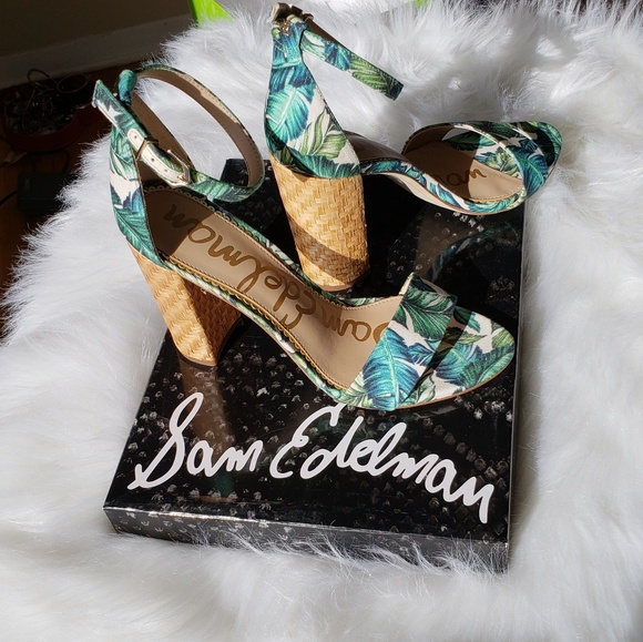NWT/BOX Sam Edelman Yaro Palm Strappy Heels (8.5) - Picture 4 of 8